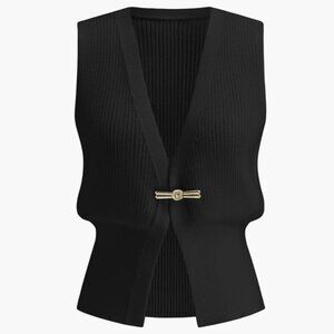 NWT - Commense Metal Buckle Waisted Sweater Vest - Black - Size Small